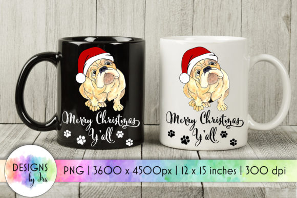 Merry Christmas Bulldog Puppy Print