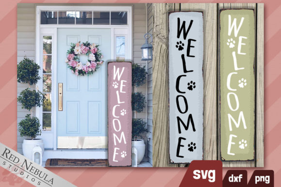 Welcome Pawprints Vertical Porch Sign